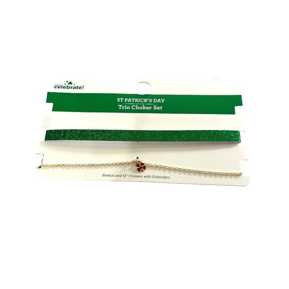 Walmart St Patrick’s Day Duo Choker Set Green/Gold 12” Chains with Extenders - Picture 1 of 4
